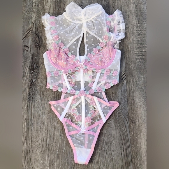 New!For Love and Lemons Pointelle Rose's Teddy - Picture 7 of 16